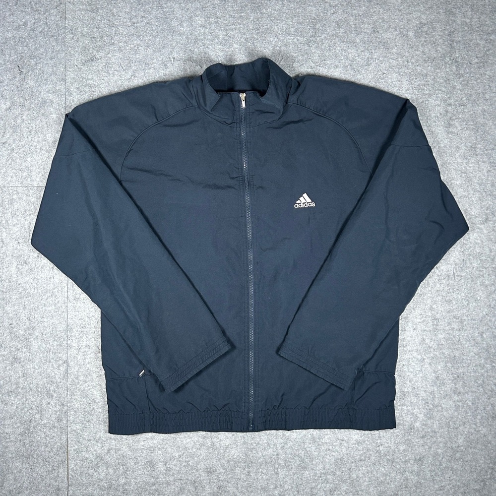 Adidas Windbreaker Jacket Mens L Black Full Zip Track Sportswear Activewear